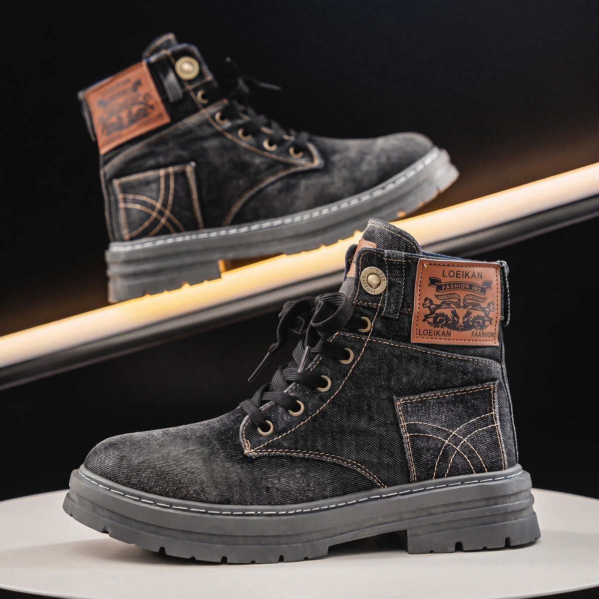 Owen - Men's Lace-Up Combat with Chunky Sole and Padded Collar - Boots - Black - Davies & Cooper