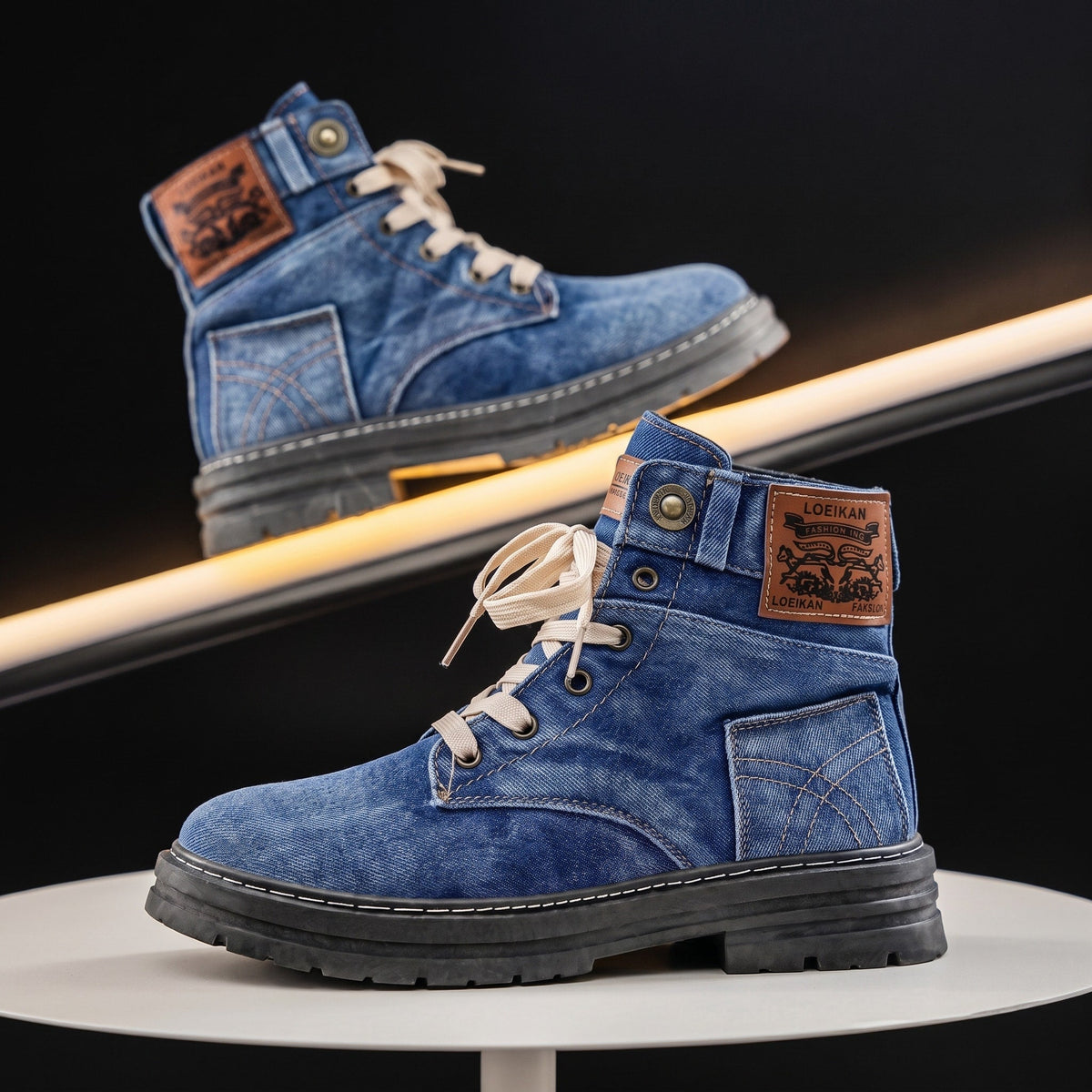 Owen - Men's Lace-Up Combat with Chunky Sole and Padded Collar - Boots - Blue - Davies & Cooper