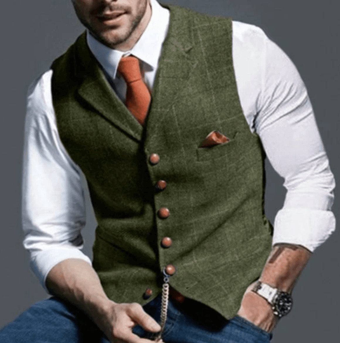 Patrick - Classic Vintage Waistcoat - Vest - Olive Green - Davies & Cooper