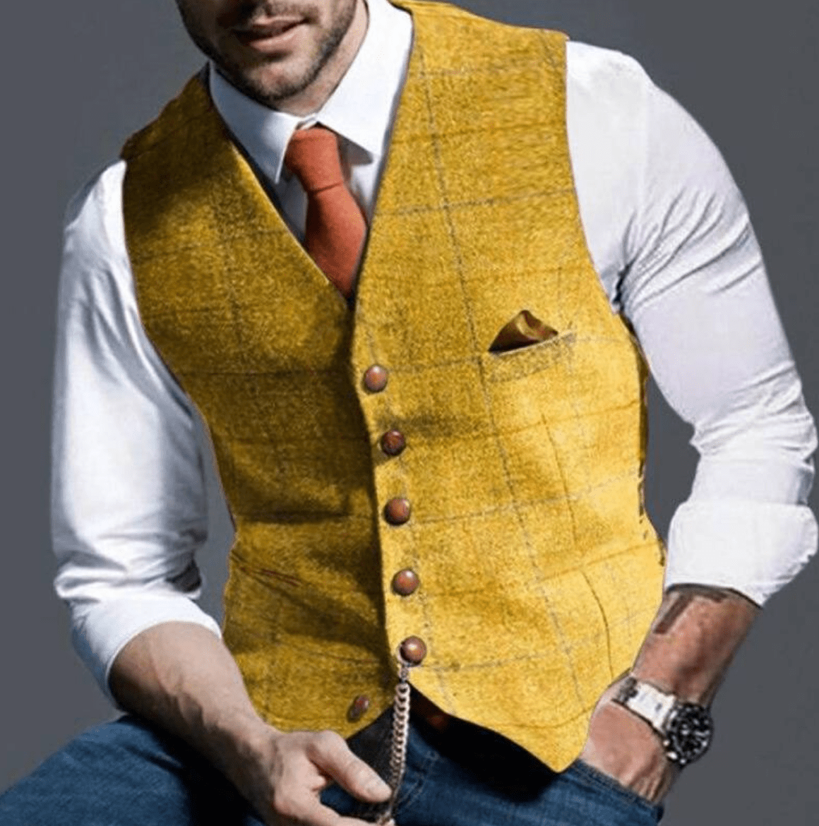 Patrick - Classic Vintage Waistcoat - Vest - Yellow - Davies & Cooper