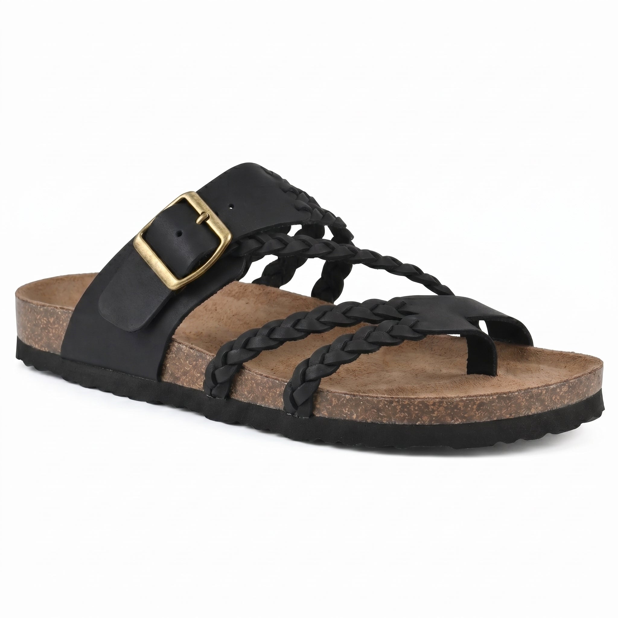 Paula - Women's Summer Braided Toe Loop Flat Sandals - Sandal - Black - Davies & Cooper