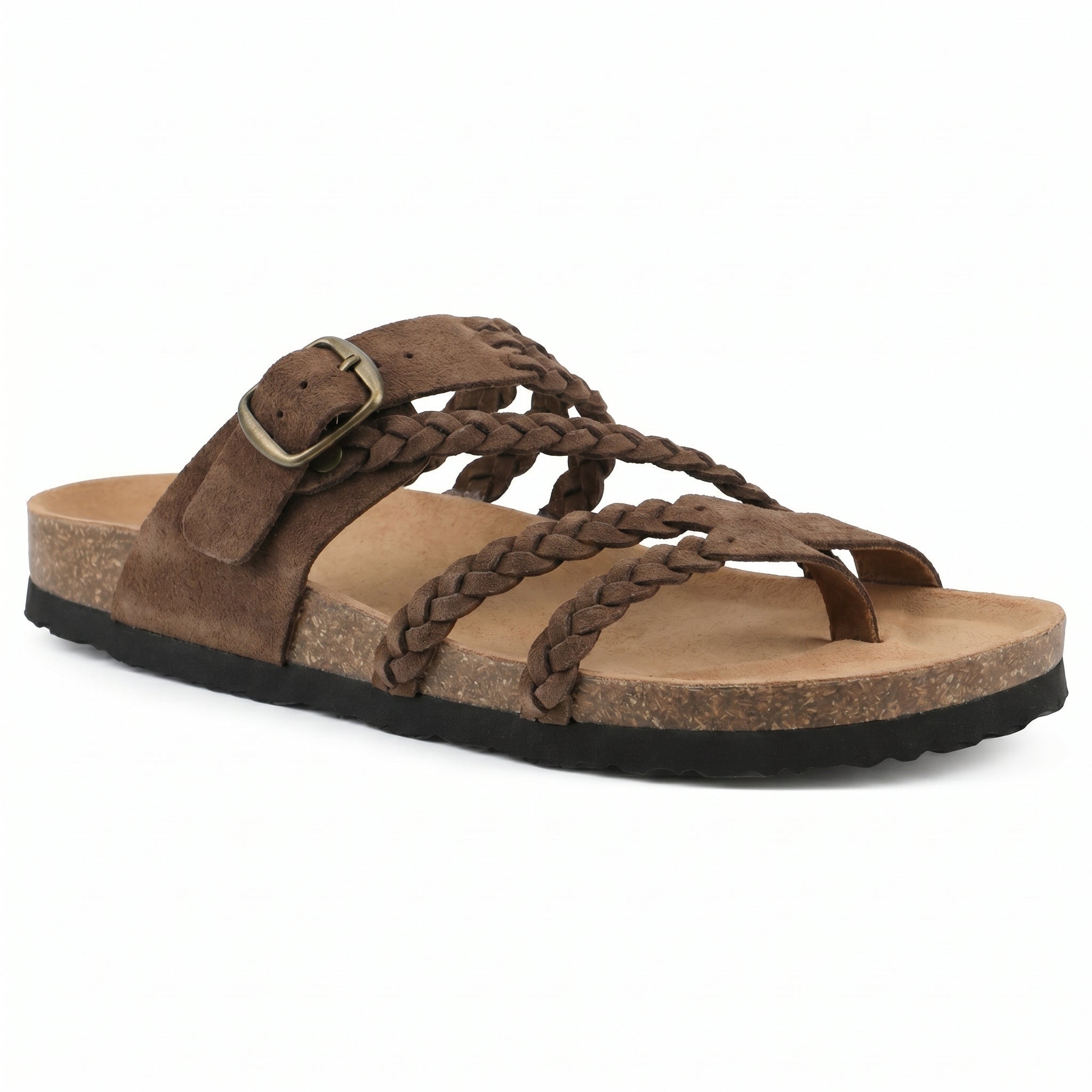 Paula - Women's Summer Braided Toe Loop Flat Sandals - Sandal - Brown - Davies & Cooper