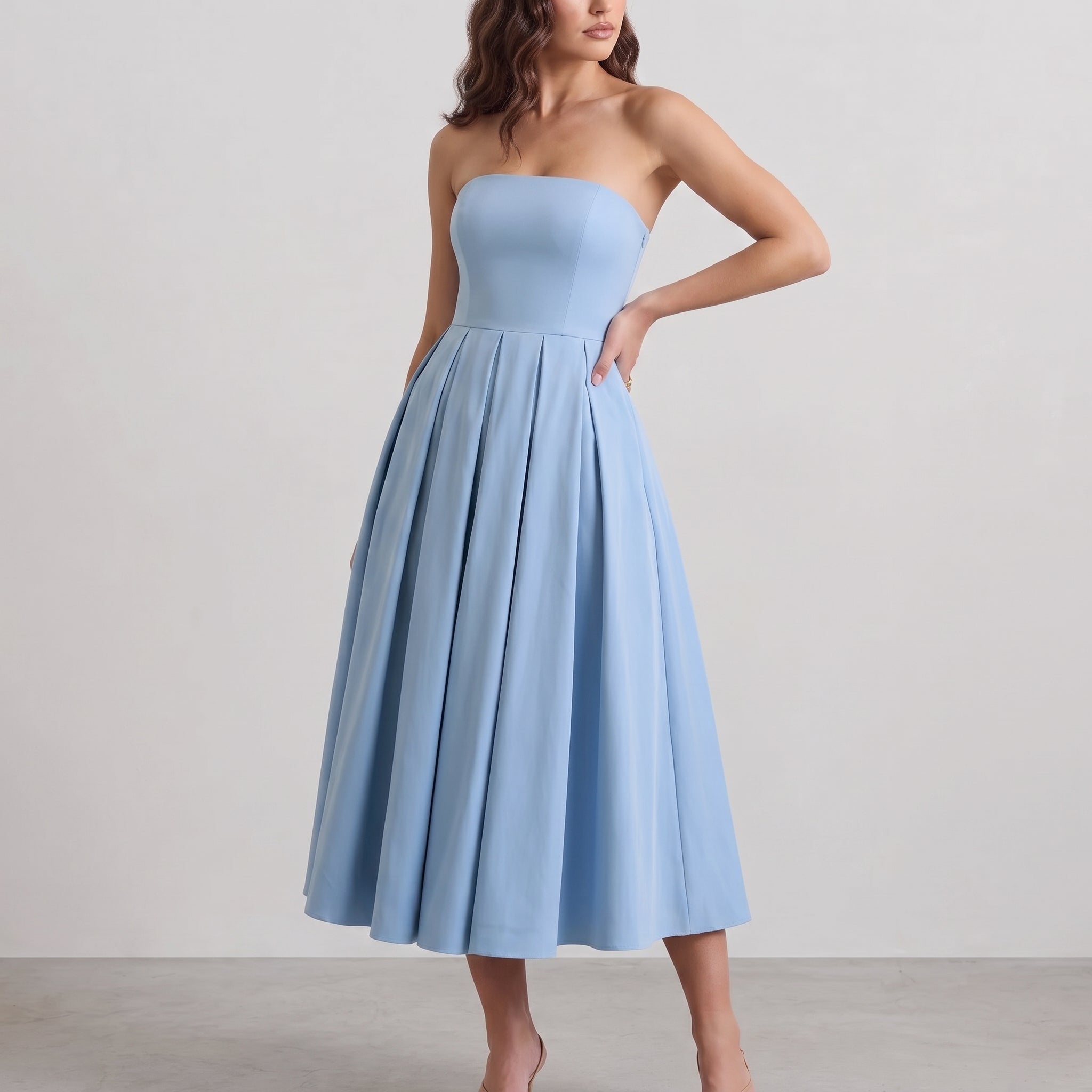Penelope - Women's Summer Pleated Midi Dress - Midi Dress - Blue - Davies & Cooper