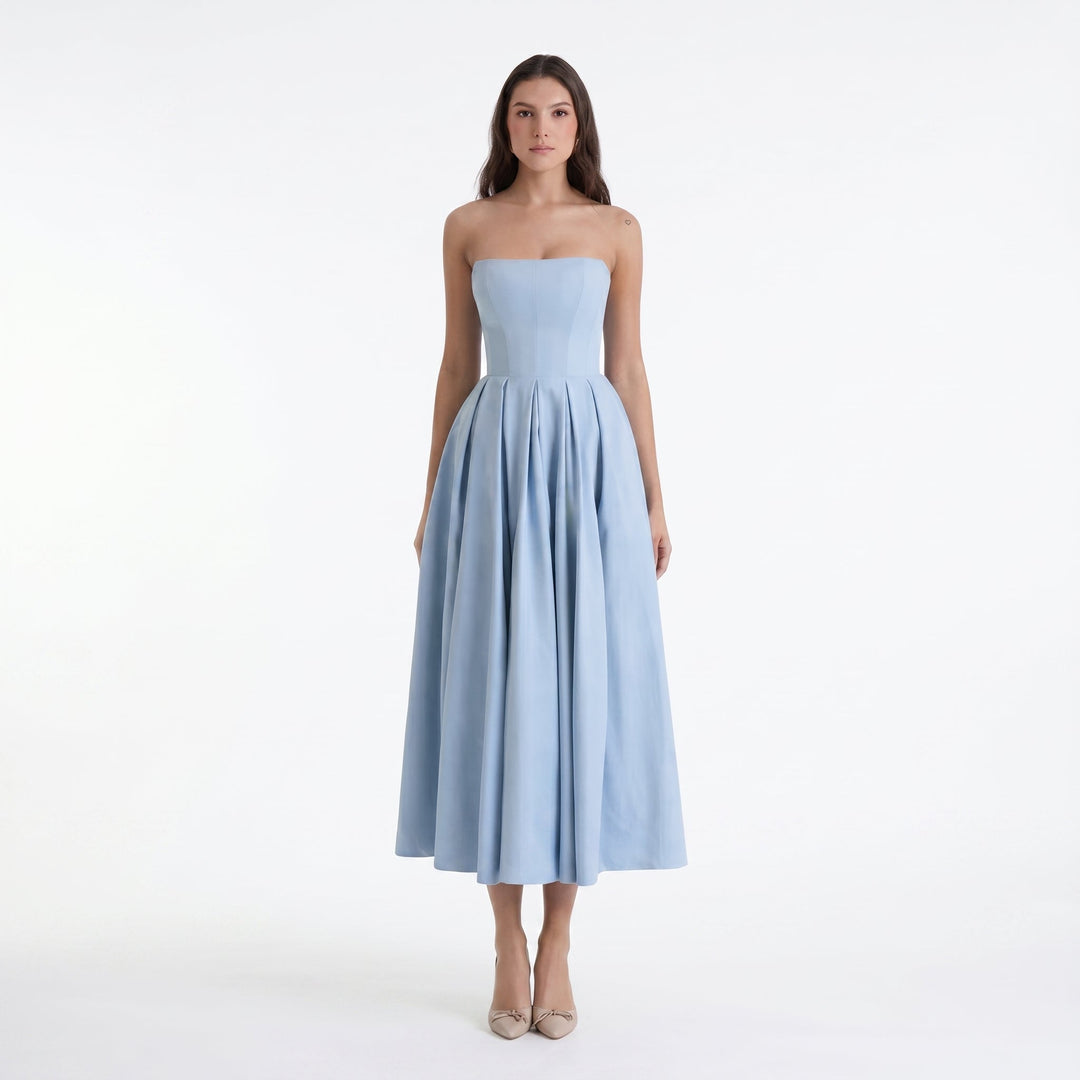 Penelope - Women's Summer Pleated Midi Dress - Midi Dress - Blue - Davies & Cooper