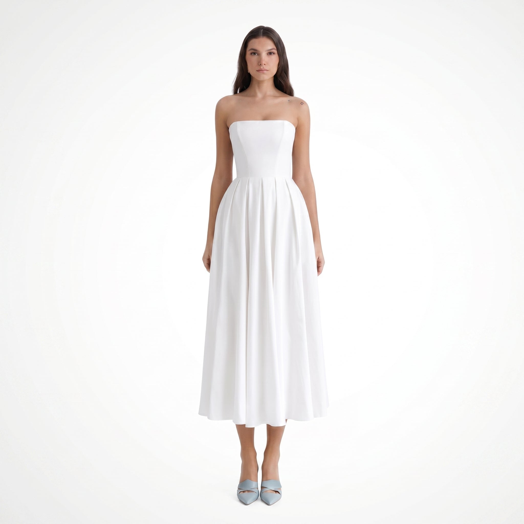 Penelope - Women's Summer Pleated Midi Dress - Midi Dress - White - Davies & Cooper