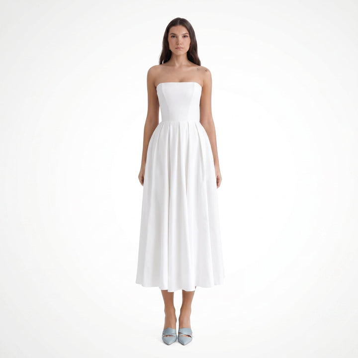 Penelope - Women's Summer Pleated Midi Dress - Midi Dress - White - Davies & Cooper