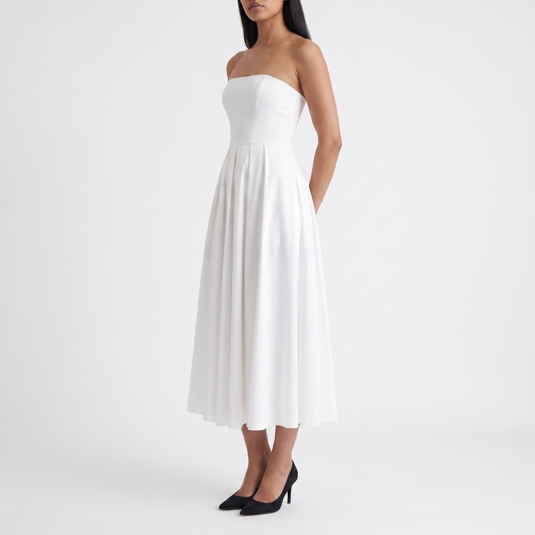 Penelope - Women's Summer Pleated Midi Dress - Midi Dress - White - Davies & Cooper