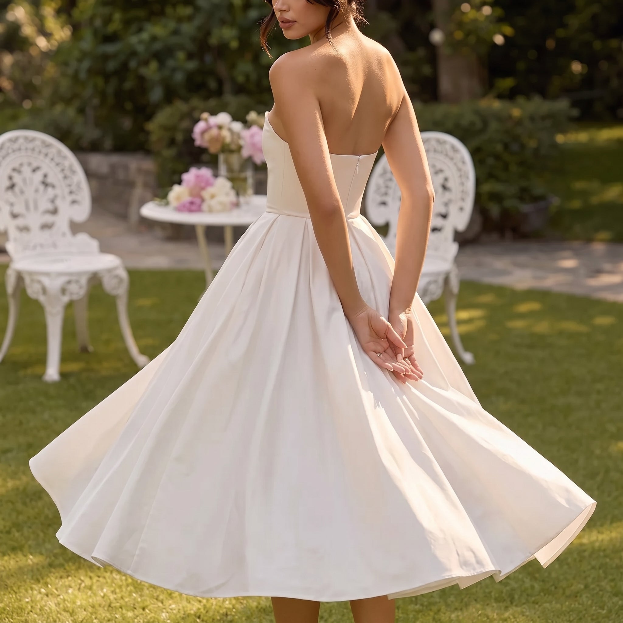 Penelope - Women's Summer Pleated Midi Dress - Midi Dress - White - Davies & Cooper