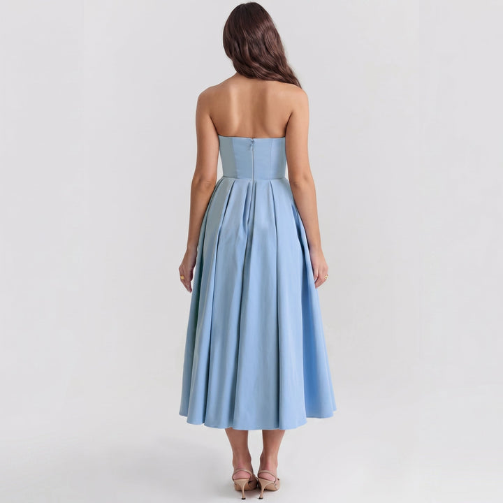 Penelope - Women's Summer Pleated Midi Dress - Midi Dress - Blue - Davies & Cooper