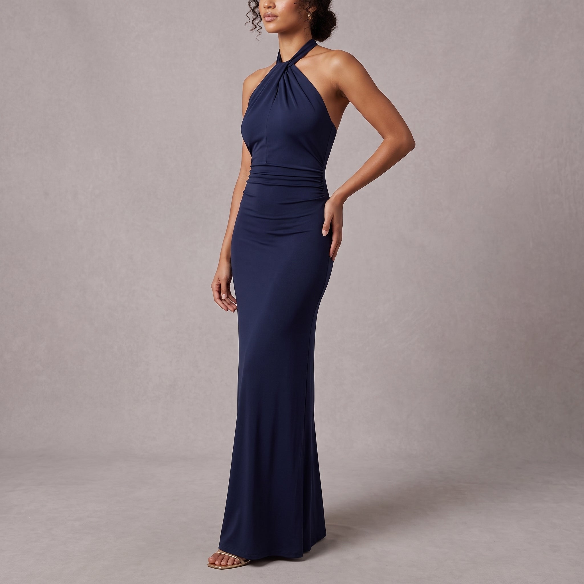 Petra - Women's Wedding Guest Halterneck Maxi Dress - Maxi Dress - Navy Blue - Davies & Cooper