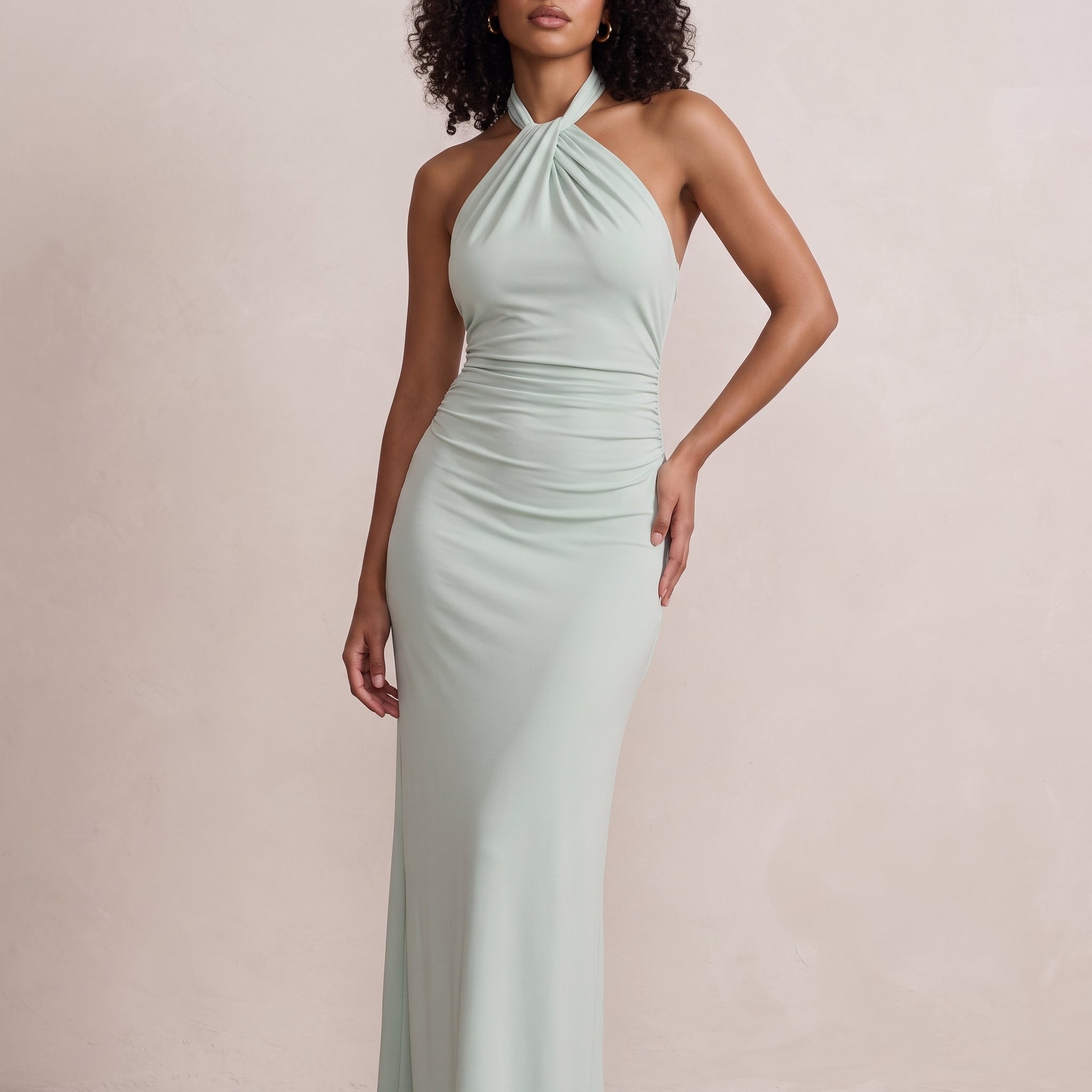 Petra - Women's Wedding Guest Halterneck Maxi Dress - Maxi Dress - Mint Green - Davies & Cooper