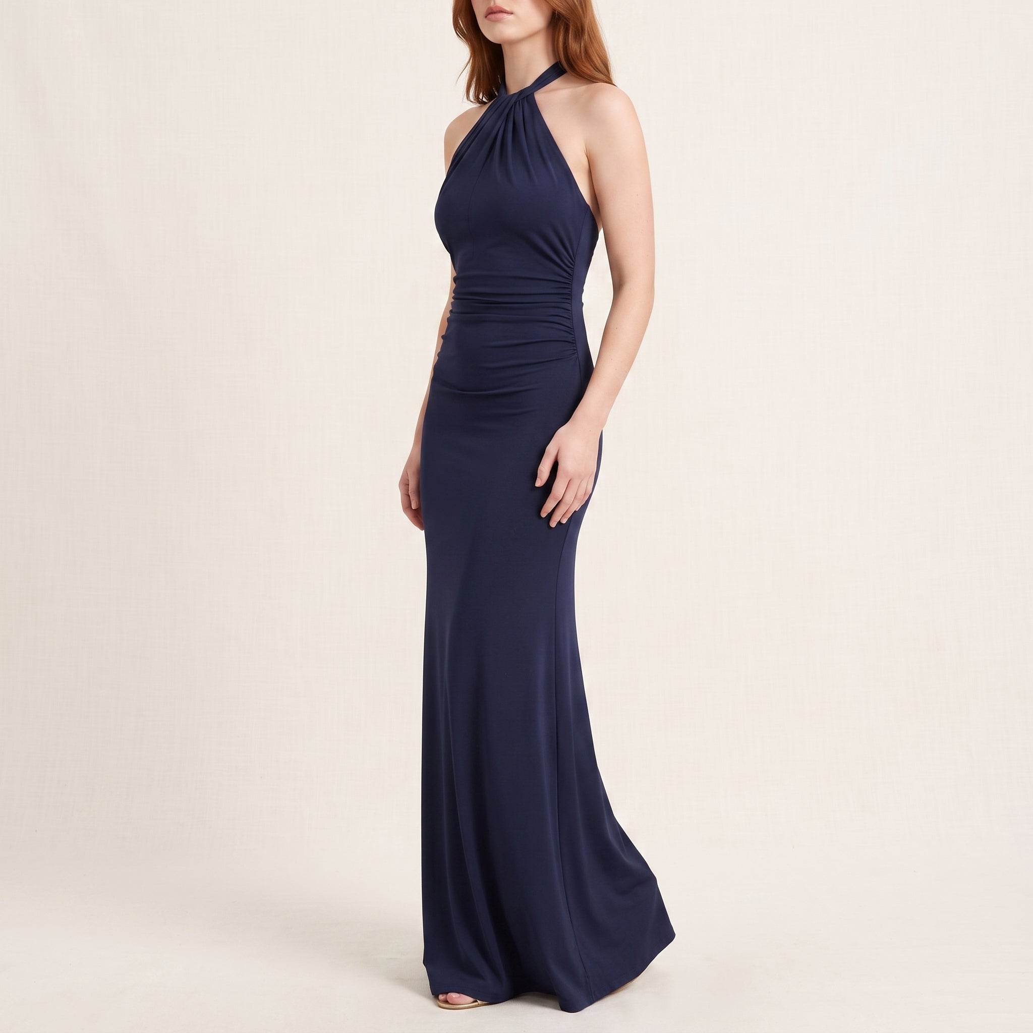 Petra - Women's Wedding Guest Halterneck Maxi Dress - Maxi Dress - Navy Blue - Davies & Cooper