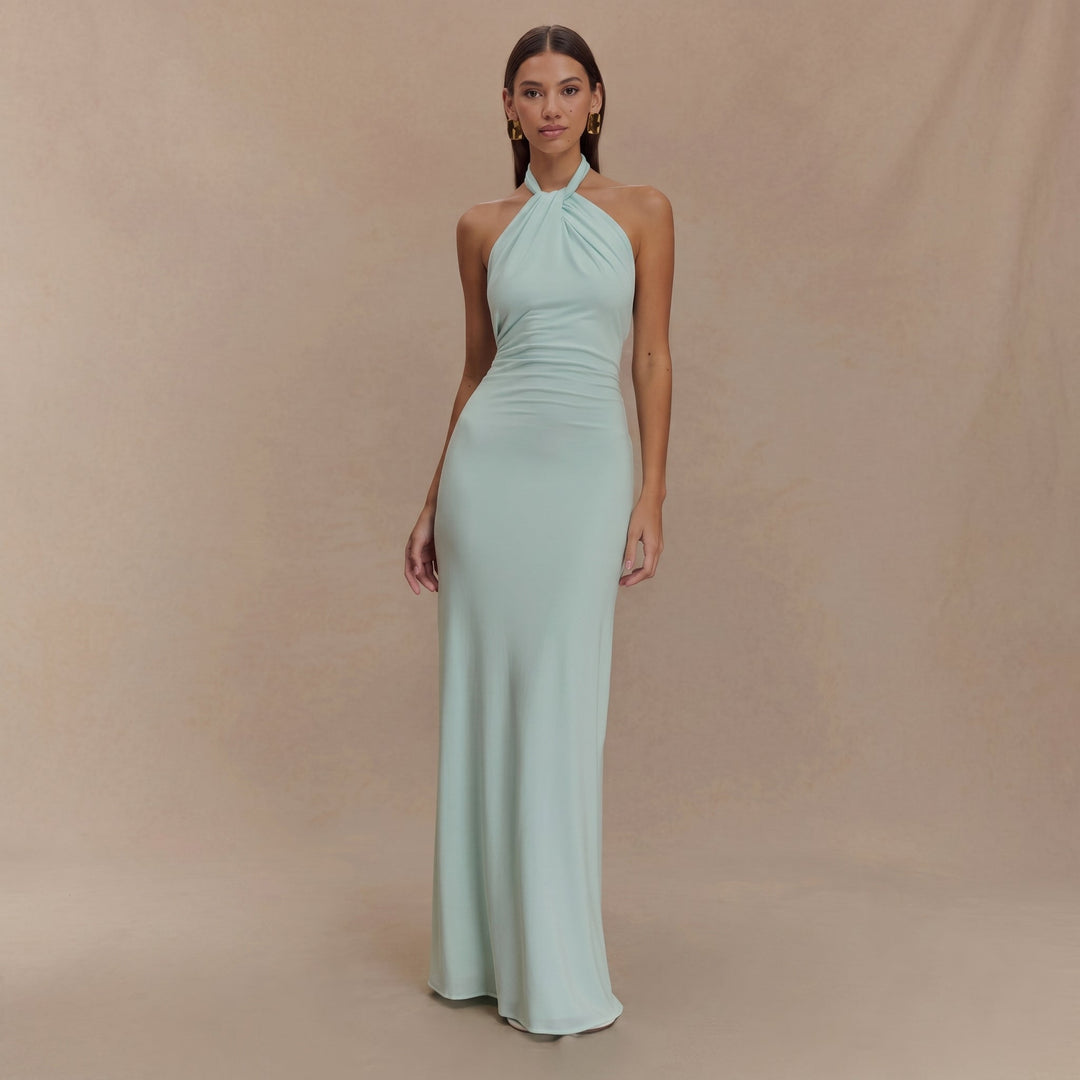 Petra - Women's Wedding Guest Halterneck Maxi Dress - Maxi Dress - Mint Green - Davies & Cooper