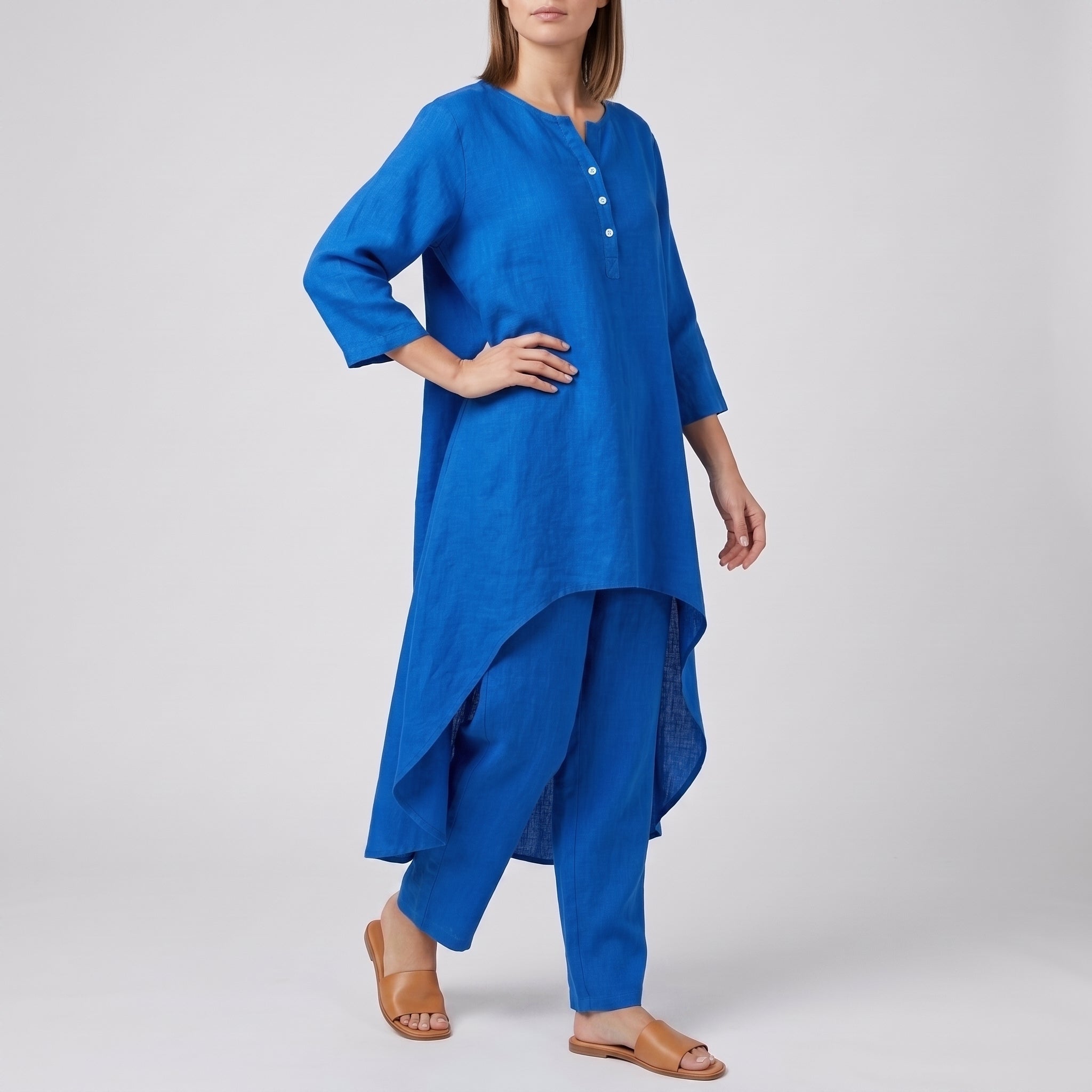 Phoebe - Women's Relaxed Two-Piece Tunic and Trouser Set - Sets - Blue - Davies & Cooper