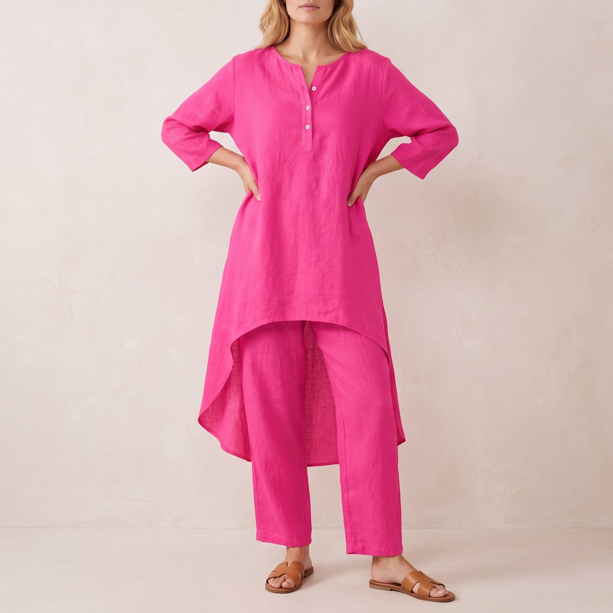 Phoebe - Women's Relaxed Two-Piece Tunic and Trouser Set - Sets - Pink - Davies & Cooper