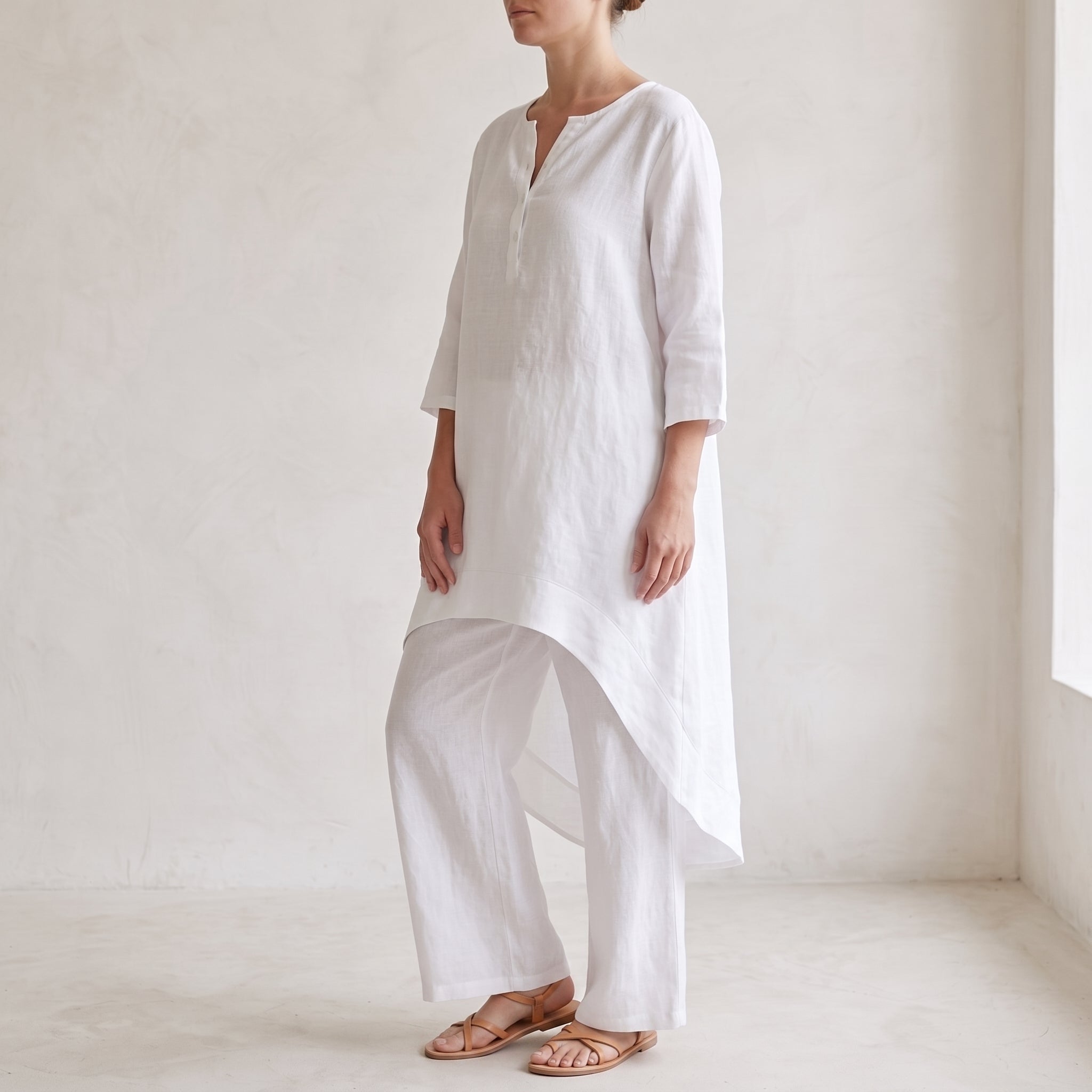 Phoebe - Women's Relaxed Two-Piece Tunic and Trouser Set - Sets - White - Davies & Cooper