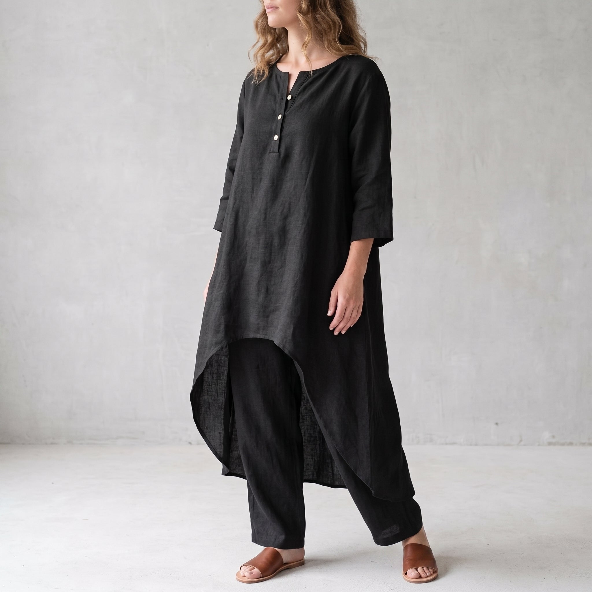 Phoebe - Women's Relaxed Two-Piece Tunic and Trouser Set - Sets - Black - Davies & Cooper