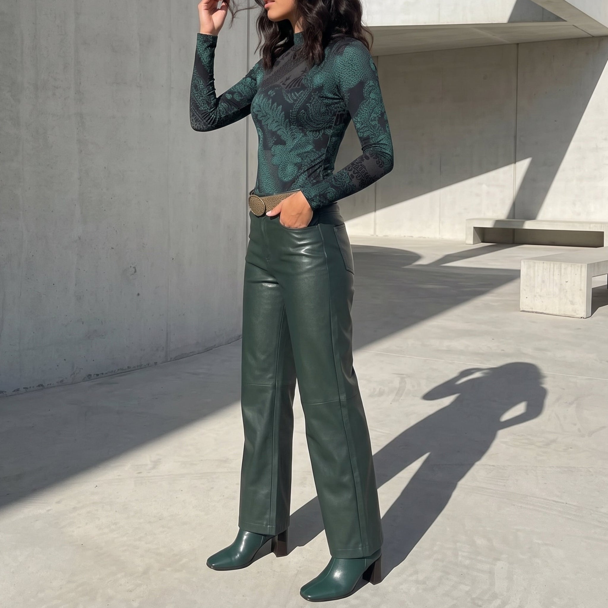 Phoebe - Women's Tailored Lace Top Wide-Leg Trouser Set - Set - Army Green - Davies & Cooper