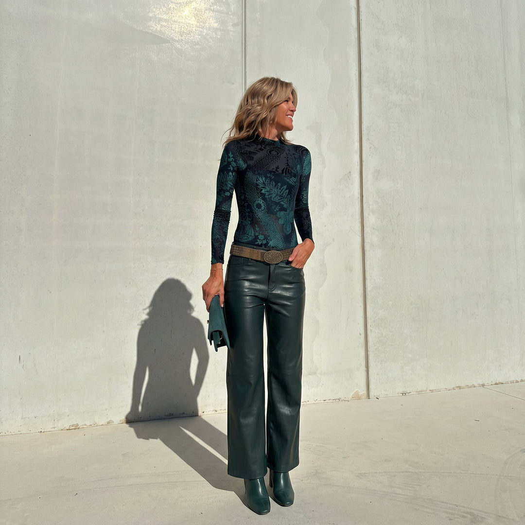 Phoebe - Women's Tailored Lace Top Wide - Leg Trouser Set - Set - Army Green - Davies & Cooper