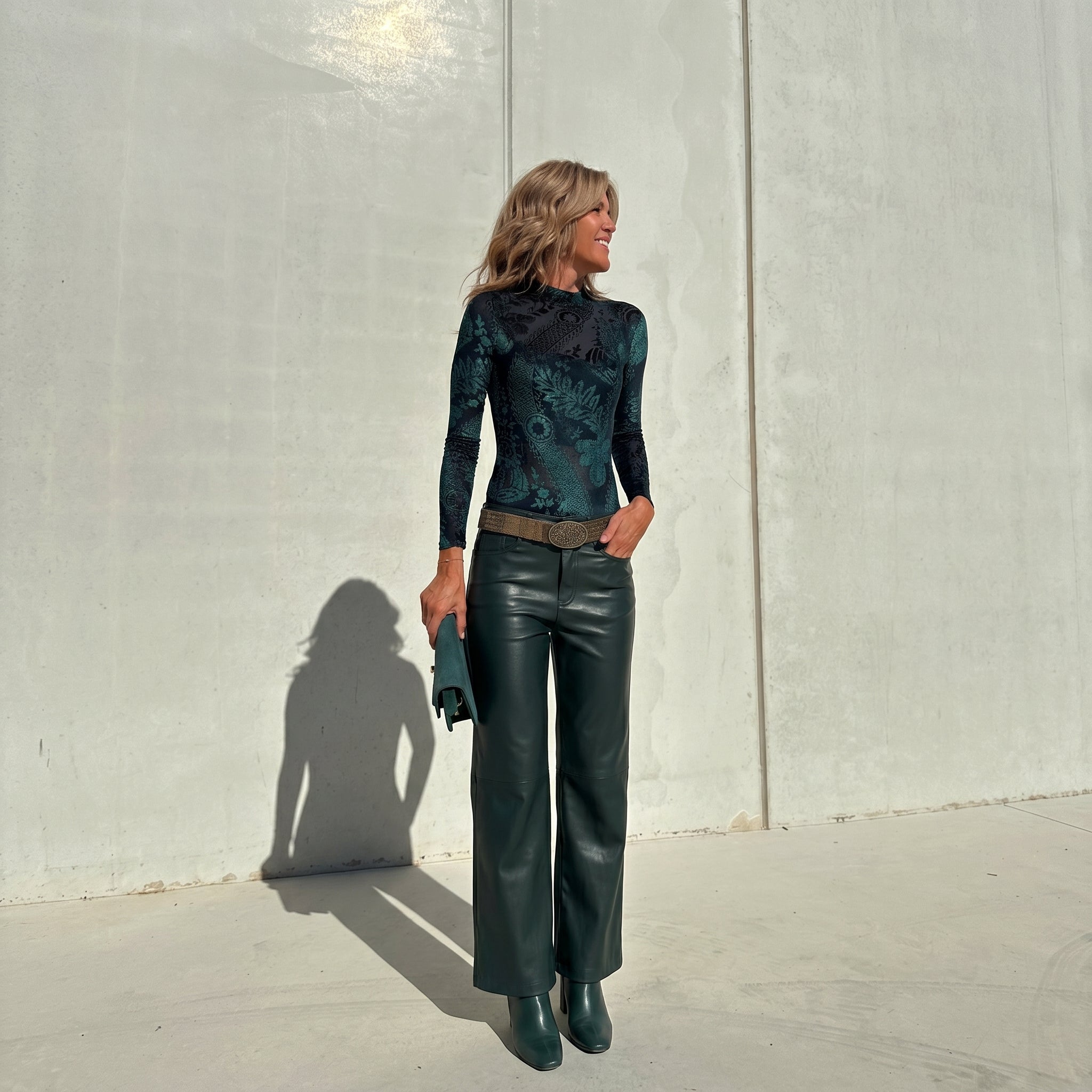 Phoebe - Women's Tailored Lace Top Wide - Leg Trouser Set - Set - Army Green - Davies & Cooper