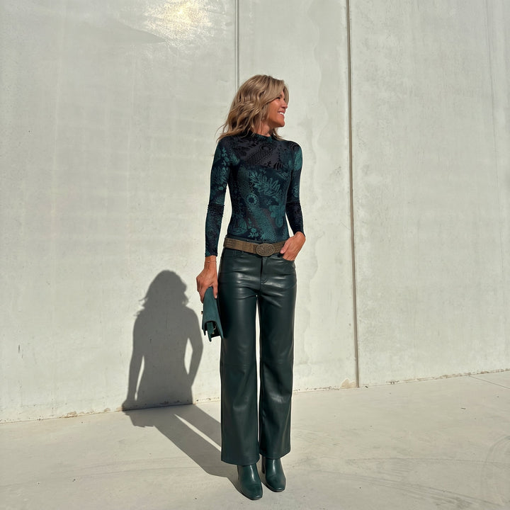 Phoebe - Women's Tailored Lace Top Wide - Leg Trouser Set - Set - Army Green - Davies & Cooper