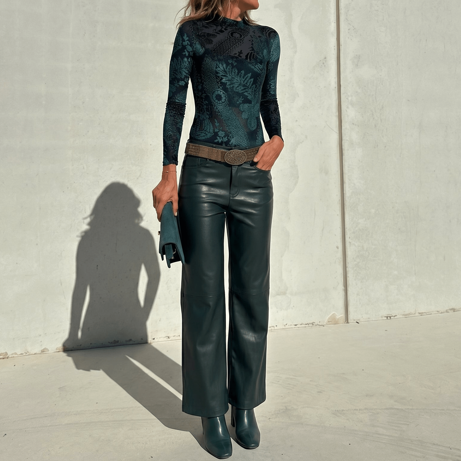 Phoebe - Women's Tailored Lace Top Wide-Leg Trouser Set - Set - Army Green - Davies & Cooper