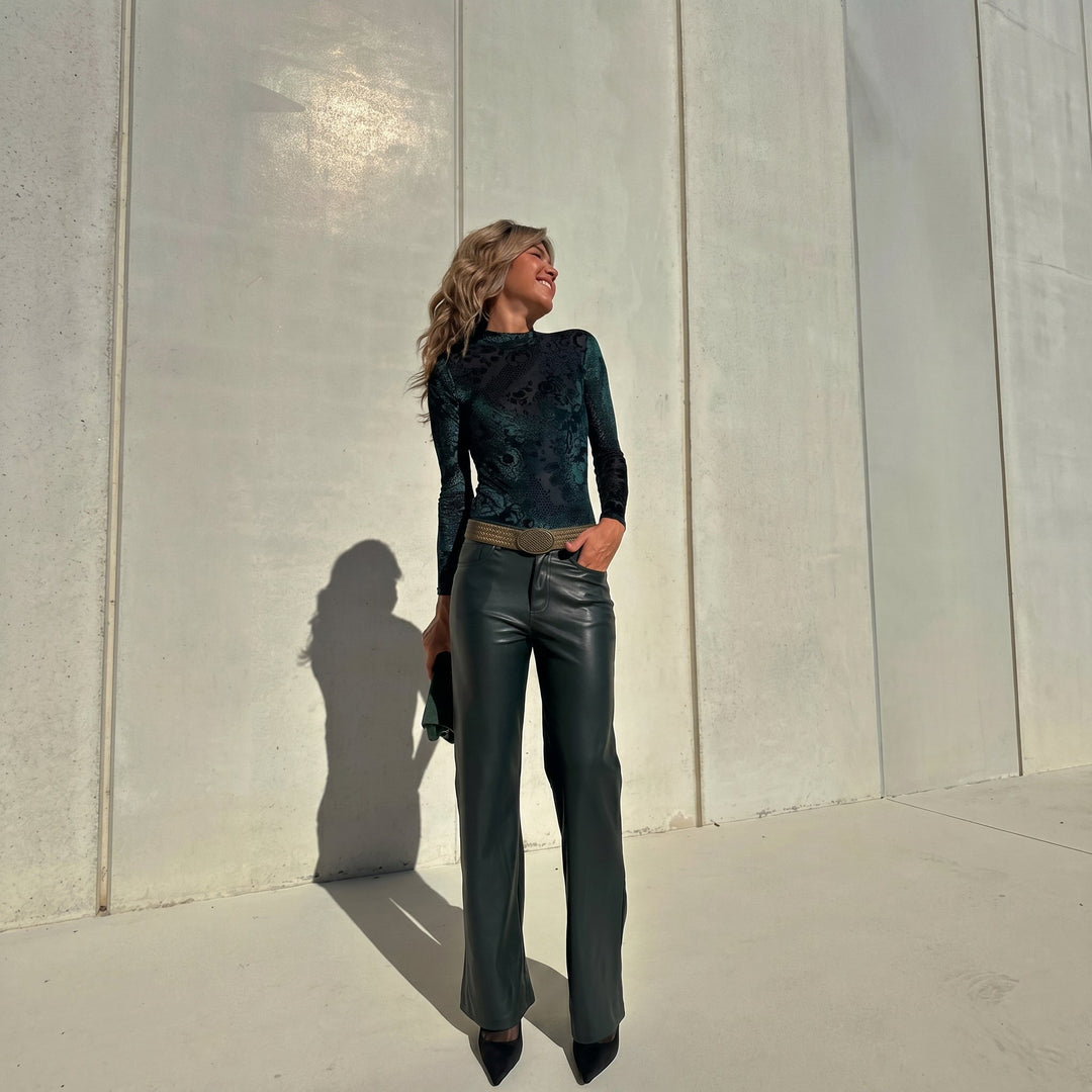 Phoebe - Women's Tailored Lace Top Wide - Leg Trouser Set - Set - Army Green - Davies & Cooper