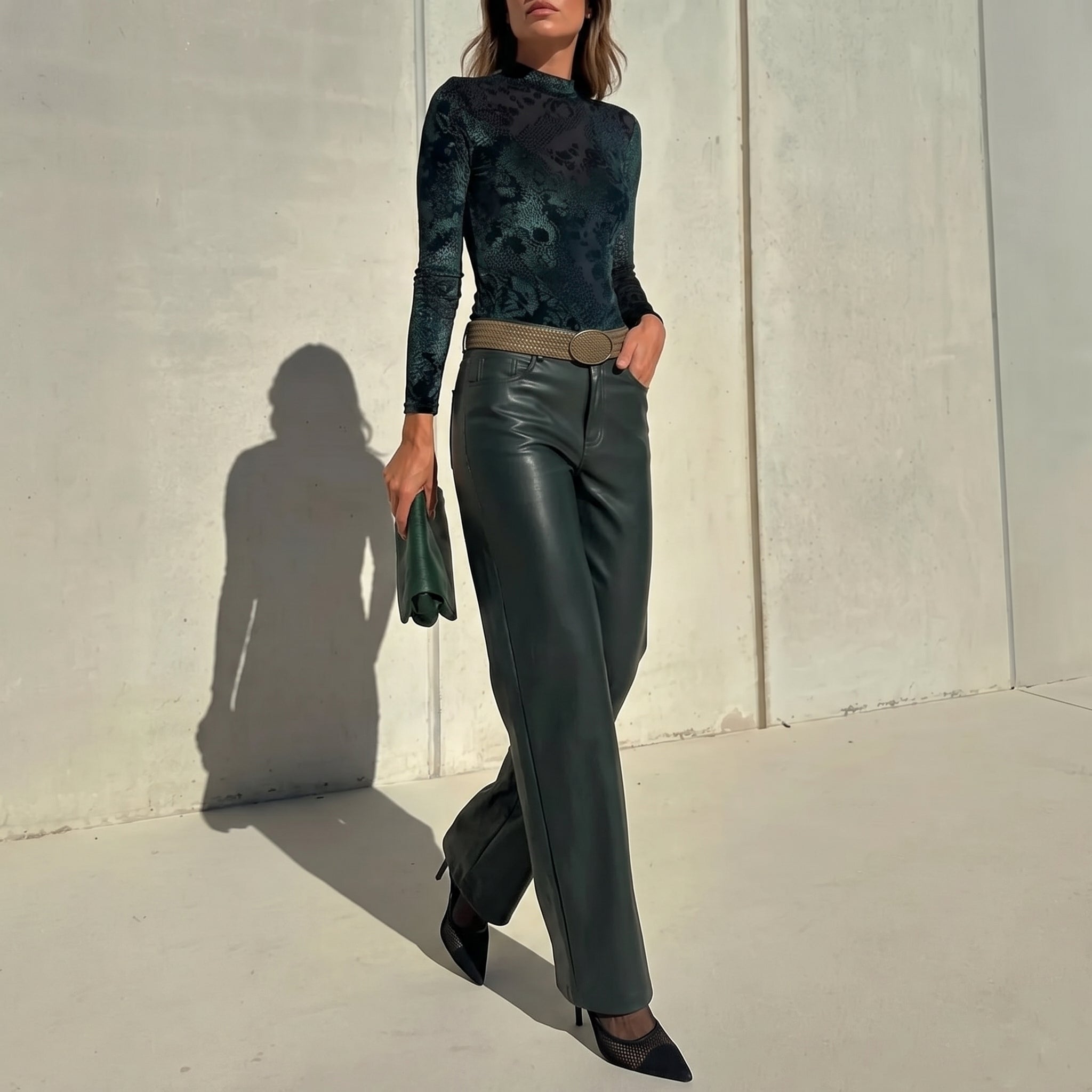 Phoebe - Women's Tailored Lace Top Wide-Leg Trouser Set - Set - Army Green - Davies & Cooper