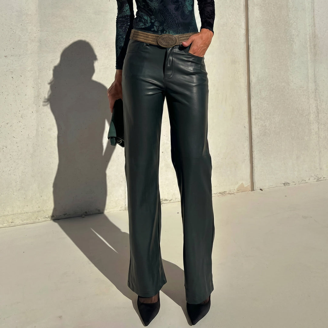 Phoebe - Women's Tailored Lace Top Wide - Leg Trouser Set - Set - Army Green - Davies & Cooper