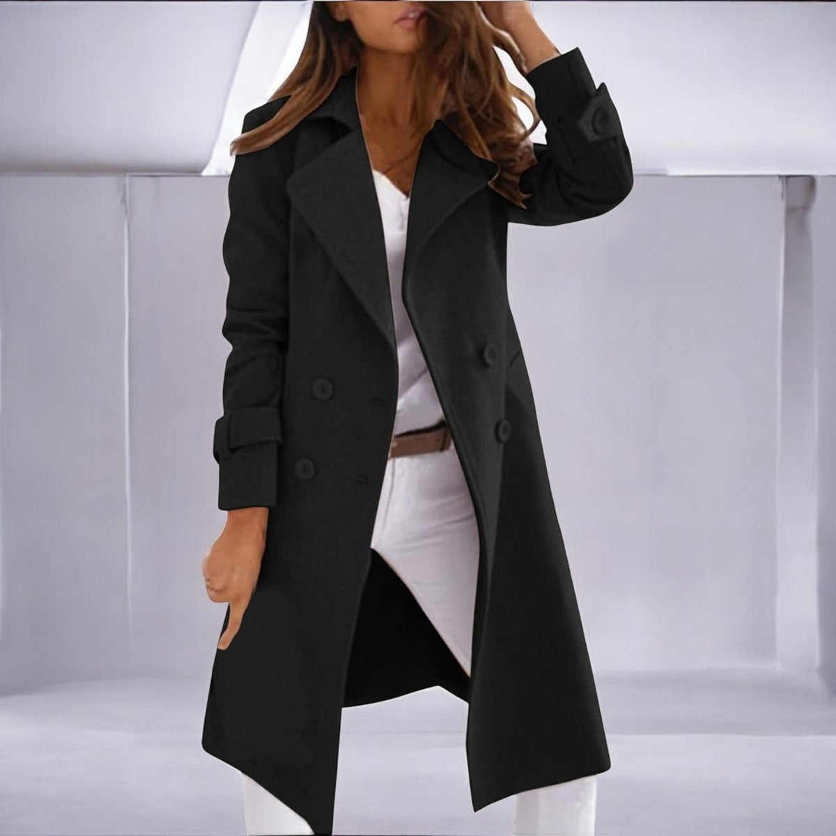 Priya – Women's Coat in Mid-Length with Notched Collar - Coats - Black - Davies & Cooper