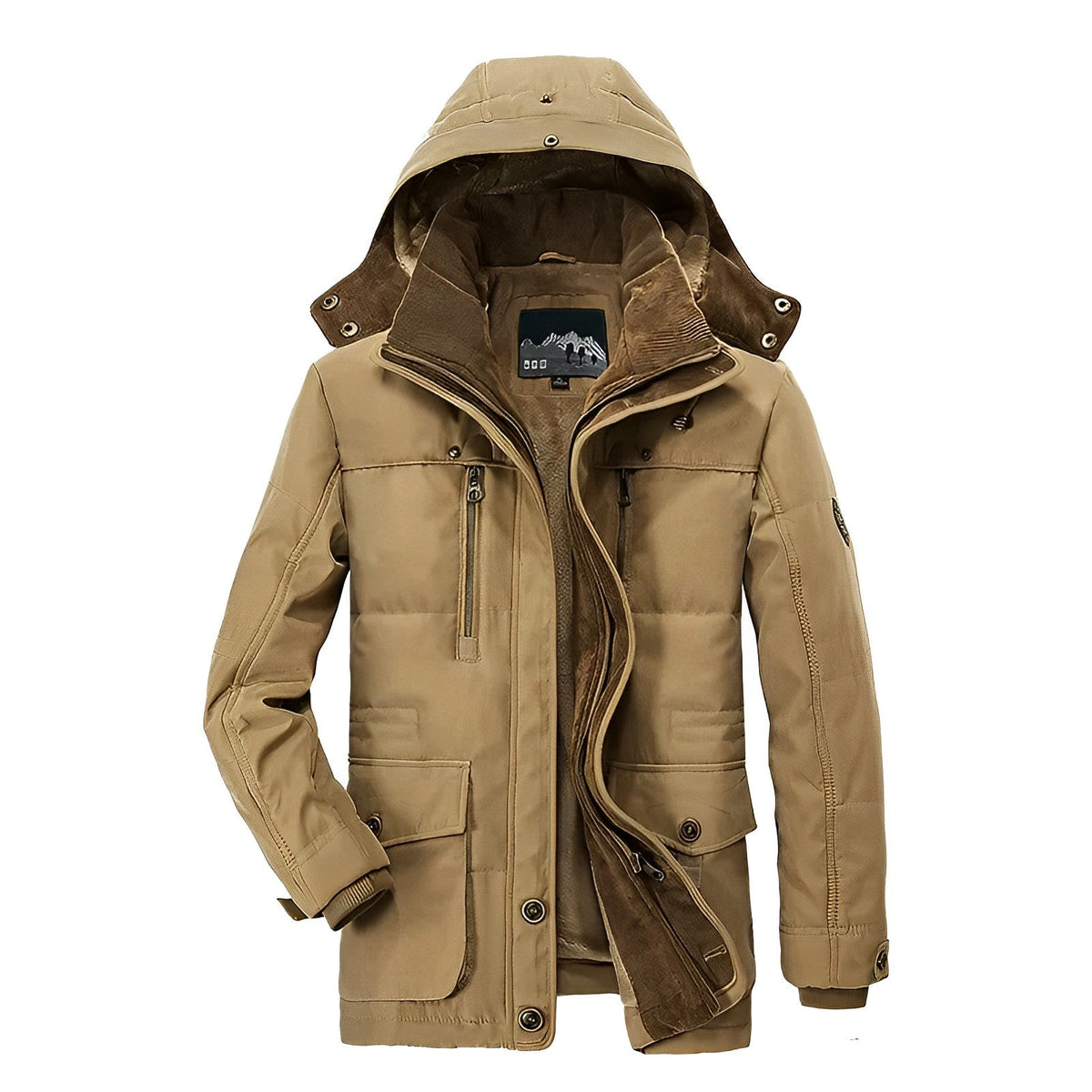 Reinhold - Classic Winter Coat with Stand-up Collar - Parka Jacket - Khaki - Davies & Cooper
