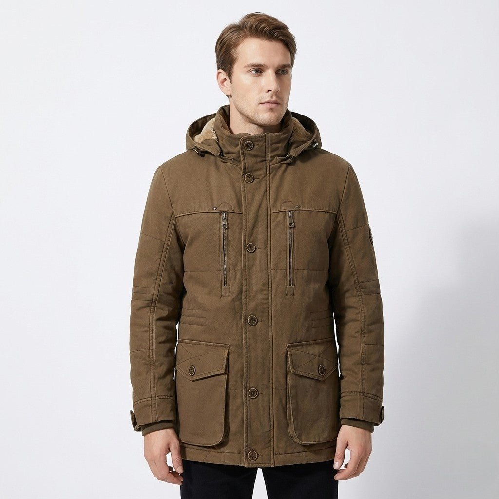 Reinhold - Classic Winter Coat with Stand-up Collar - Parka Jacket - Brown - Davies & Cooper