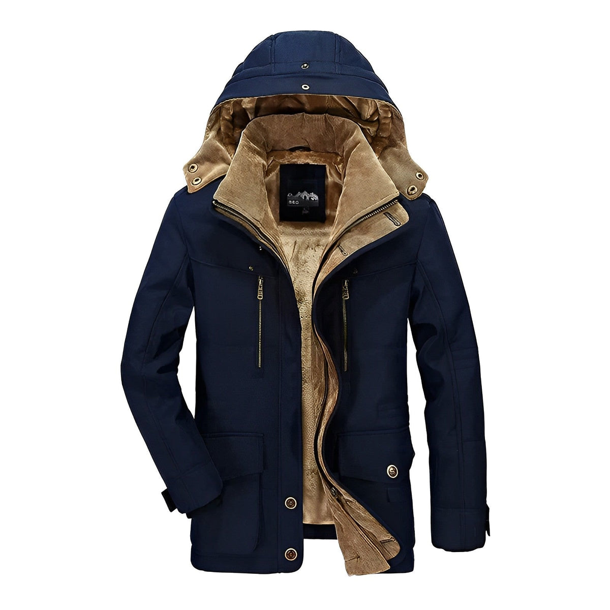 Reinhold - Classic Winter Coat with Stand-up Collar - Parka Jacket - Navy - Davies & Cooper