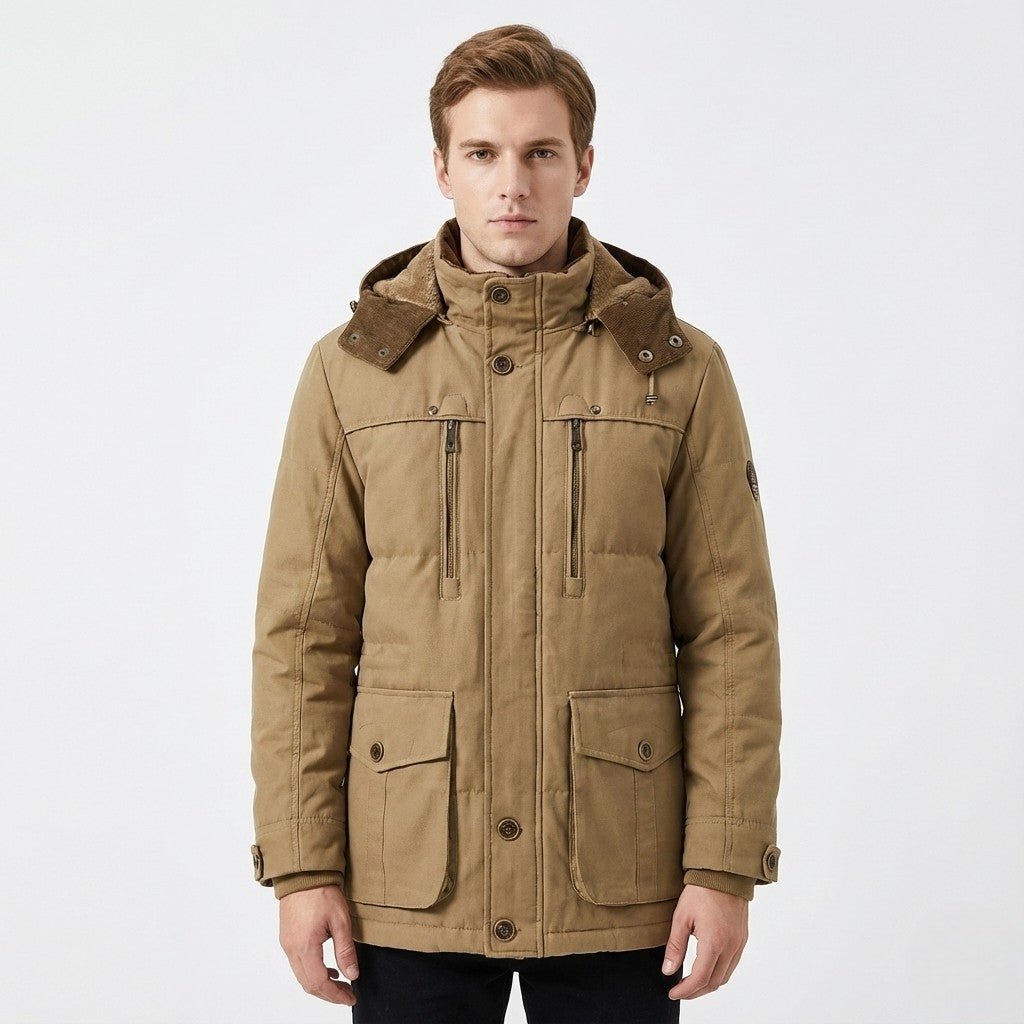 Reinhold - Classic Winter Coat with Stand-up Collar - Parka Jacket - Khaki - Davies & Cooper