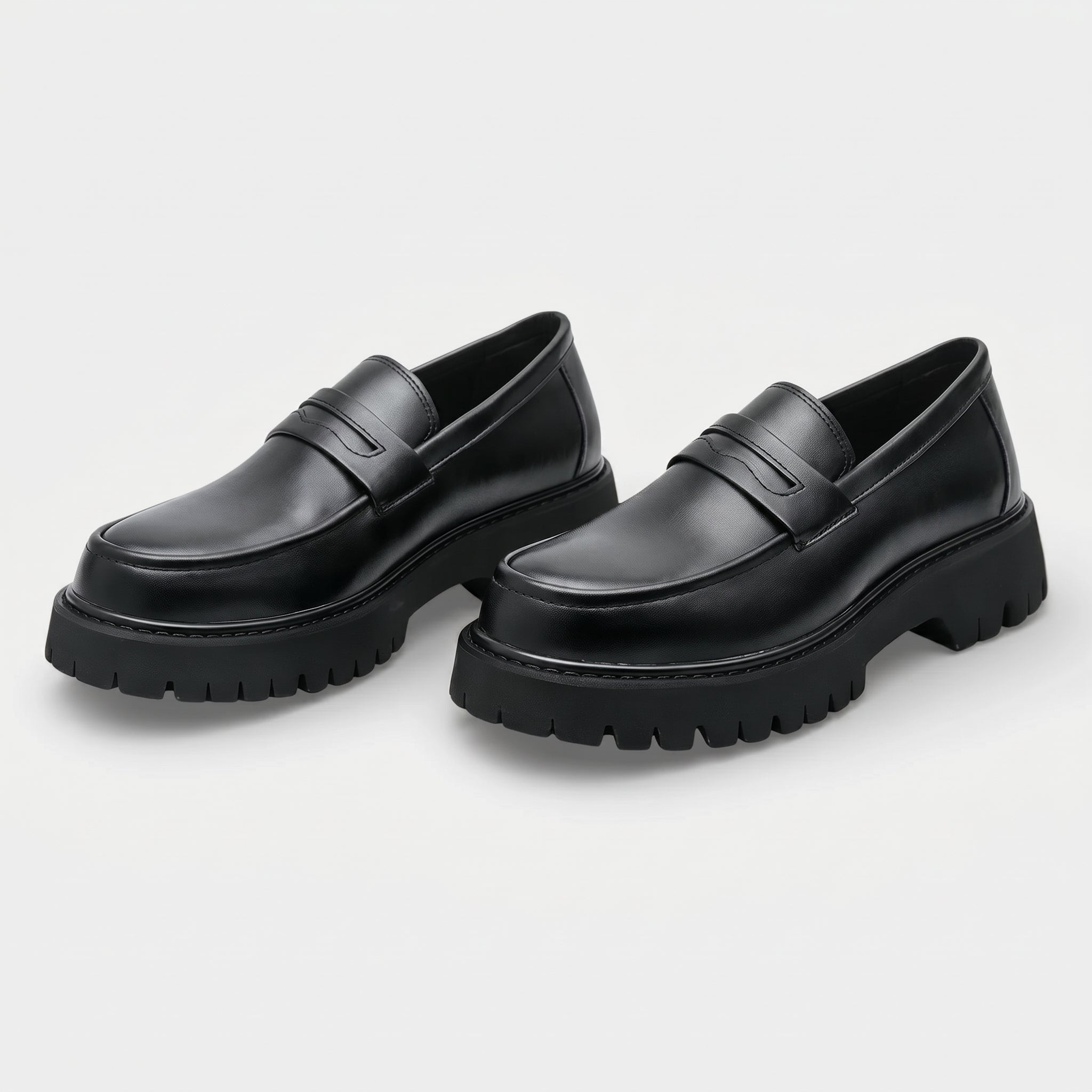 Richard - Men's Chunky Penny Loafers with Round Toe - Loafers - Matte Black - Davies & Cooper