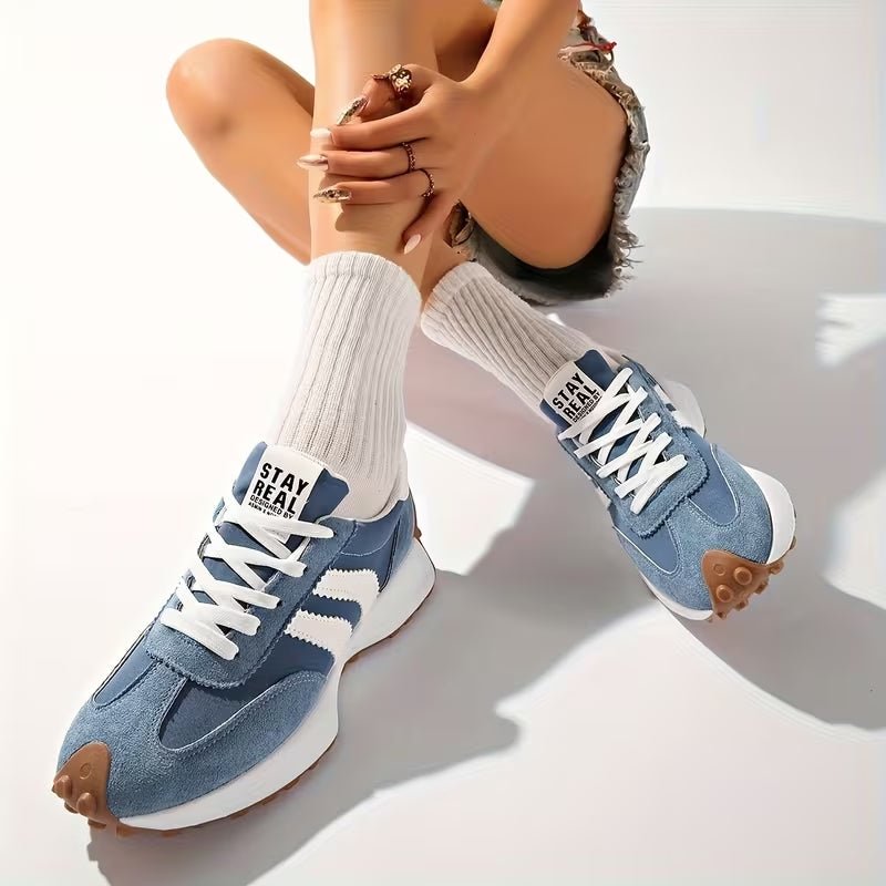 Riley - Women's Retro Chunky Sole Low-Top Trainers - Trainers - Blue - Davies & Cooper