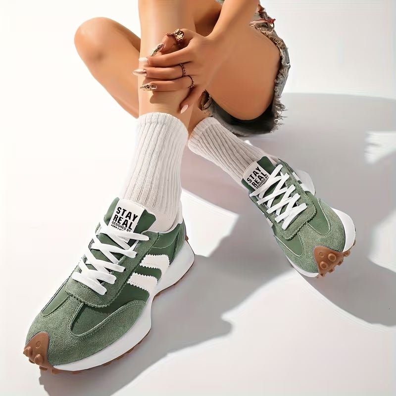 Riley - Women's Retro Chunky Sole Low-Top Trainers - Trainers - Green - Davies & Cooper