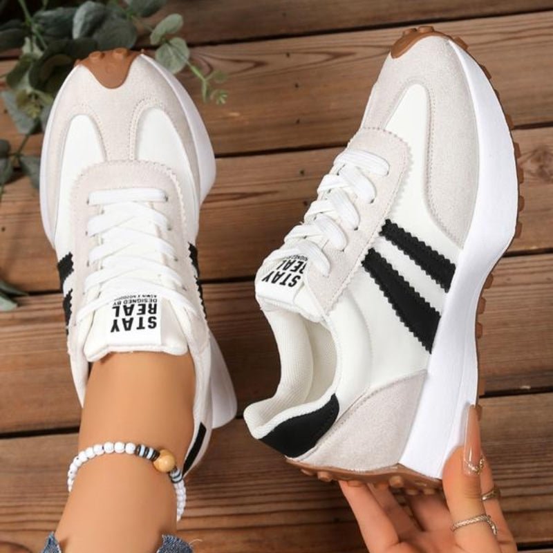Riley - Women's Retro Chunky Sole Low-Top Trainers - Trainers - White - Davies & Cooper