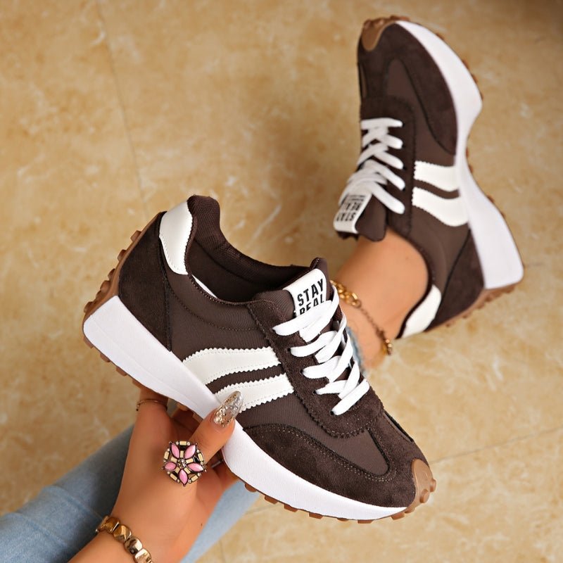 Riley - Women's Retro Chunky Sole Low-Top Trainers - Trainers - Brown - Davies & Cooper