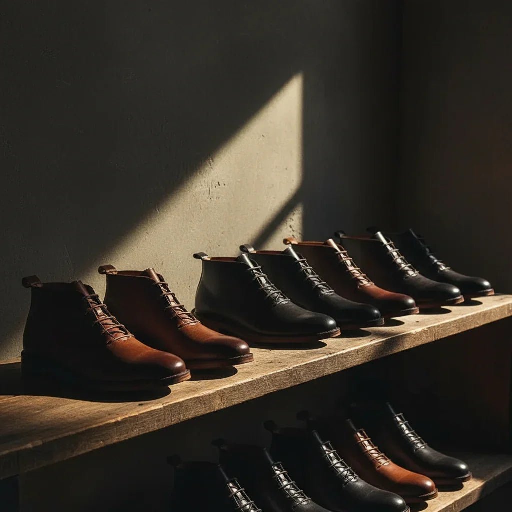 Robert - Men's Lace-Up Ankle Boots with Stacked Heel and Round Toe - Boots - Brown - Davies & Cooper