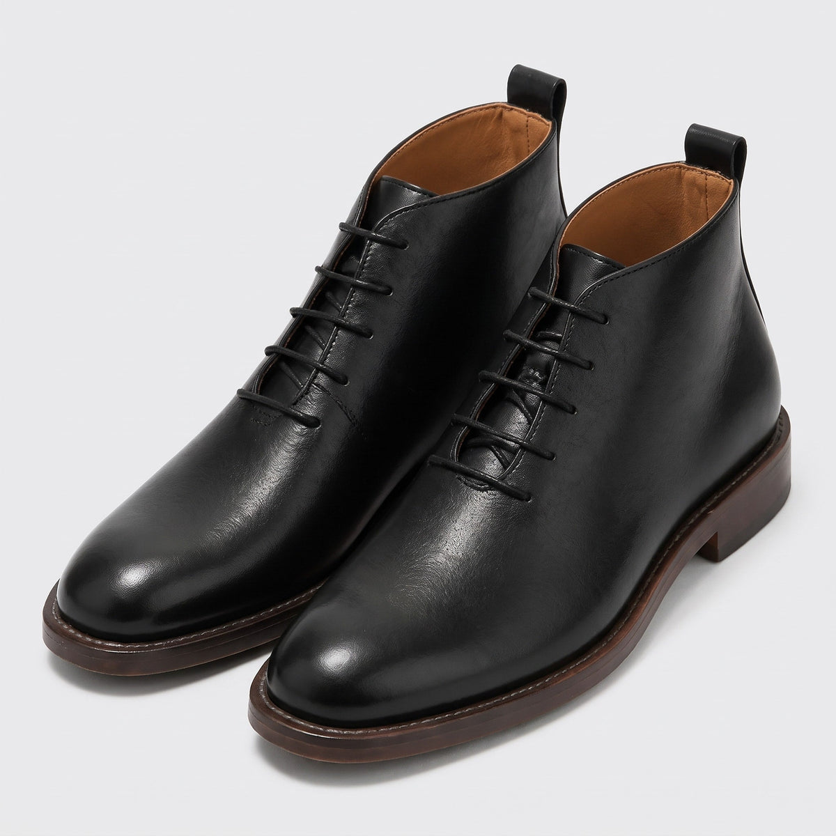 Robert - Men's Lace-Up Ankle Boots with Stacked Heel and Round Toe - Boots - Black - Davies & Cooper