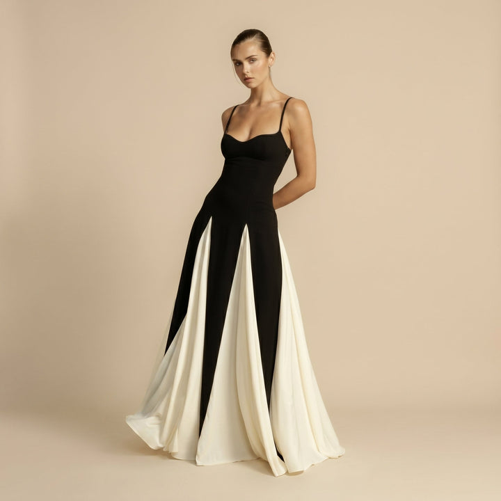 Rosie - Women's Sweetheart Colour Block Evening Maxi Dress - Maxi Dress - Black - Davies & Cooper