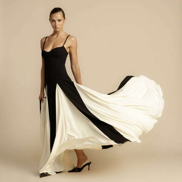 Rosie - Women's Sweetheart Colour Block Evening Maxi Dress - Maxi Dress - Black - Davies & Cooper