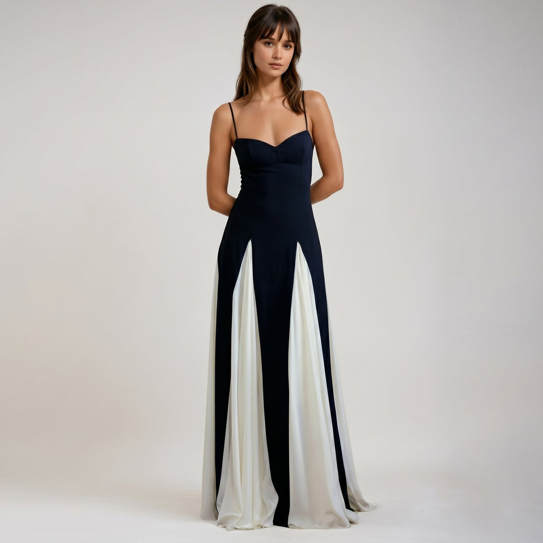 Rosie - Women's Sweetheart Colour Block Evening Maxi Dress - Maxi Dress - Black - Davies & Cooper
