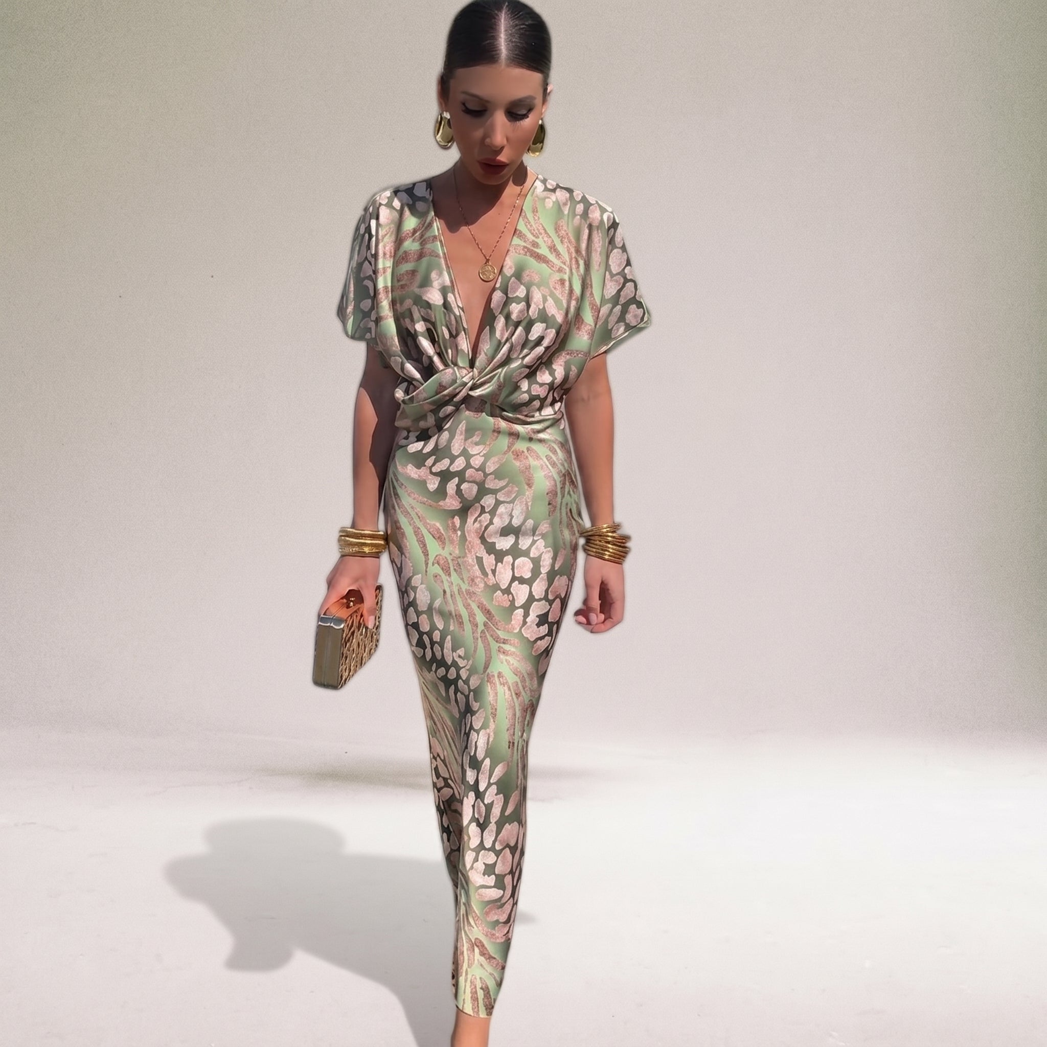 Rosie - Women's Twist Front Wedding Guest Maxi Dress - Maxi Dress - Light Green - Davies & Cooper