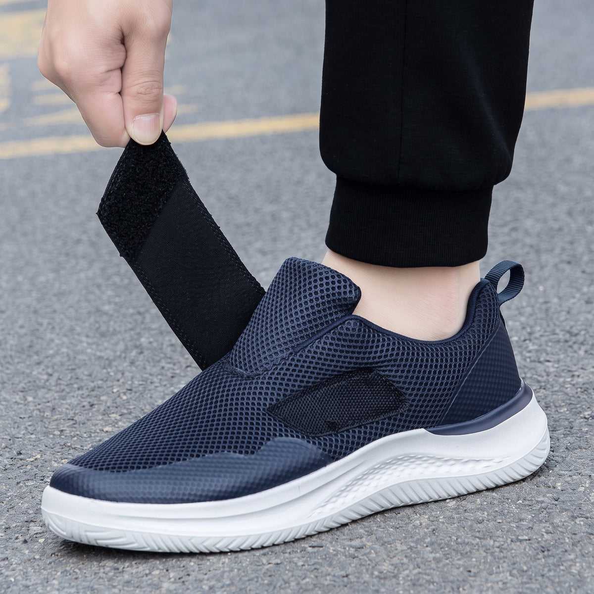 Rowan - Men's Orthopaedic Wide Fit Trainers with Adjustable Velcro Strap - Sneakers - Blue - Davies & Cooper