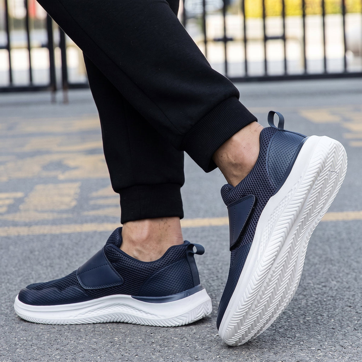 Rowan - Men's Orthopaedic Wide Fit Trainers with Adjustable Velcro Strap - Sneakers - Blue - Davies & Cooper