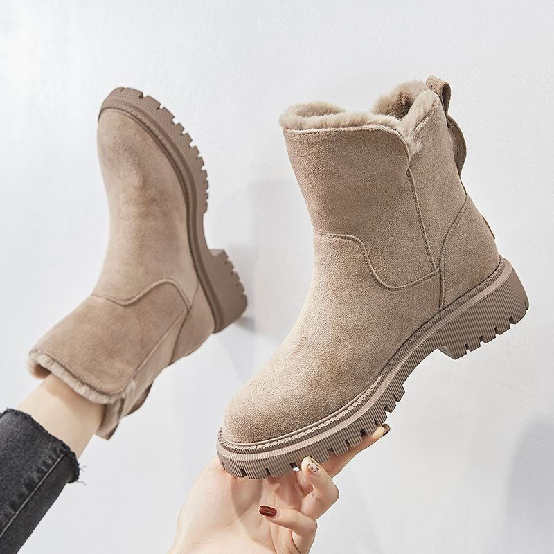 Rowan - Women's Orthopaedic Faux Fur Trim Ankle Boots with Zip Closure - Boots - Beige - Davies & Cooper