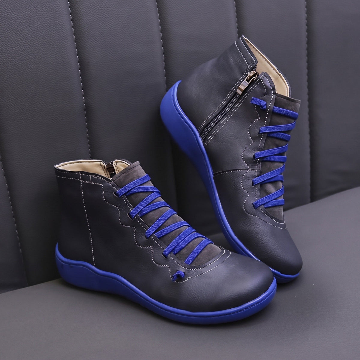 Rowan - Women's Orthopaedic Lace-Up Ankle Boots with Zip Closure - Boots - Blue - Davies & Cooper