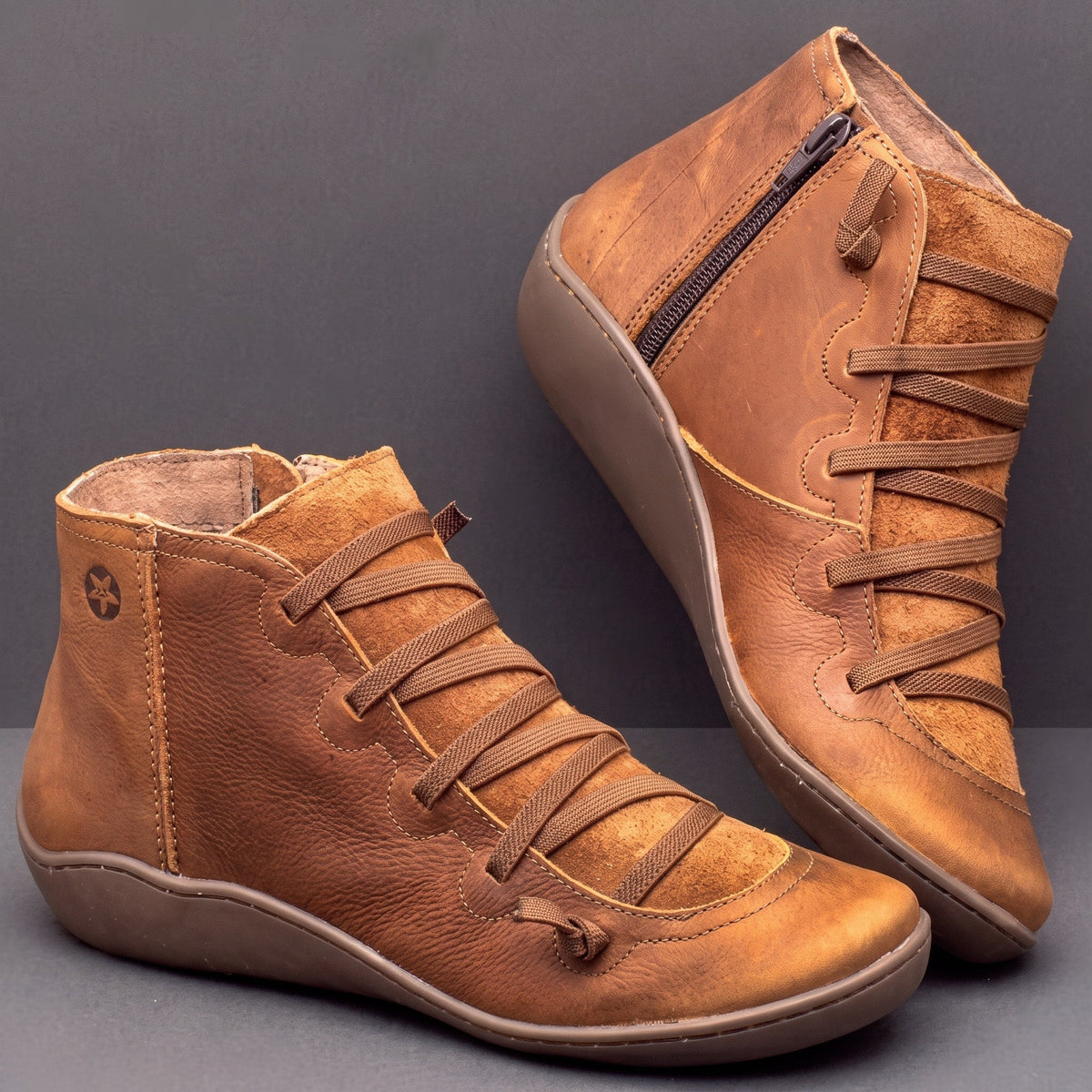 Rowan - Women's Orthopaedic Lace-Up Ankle Boots with Zip Closure - Boots - Brown - Davies & Cooper